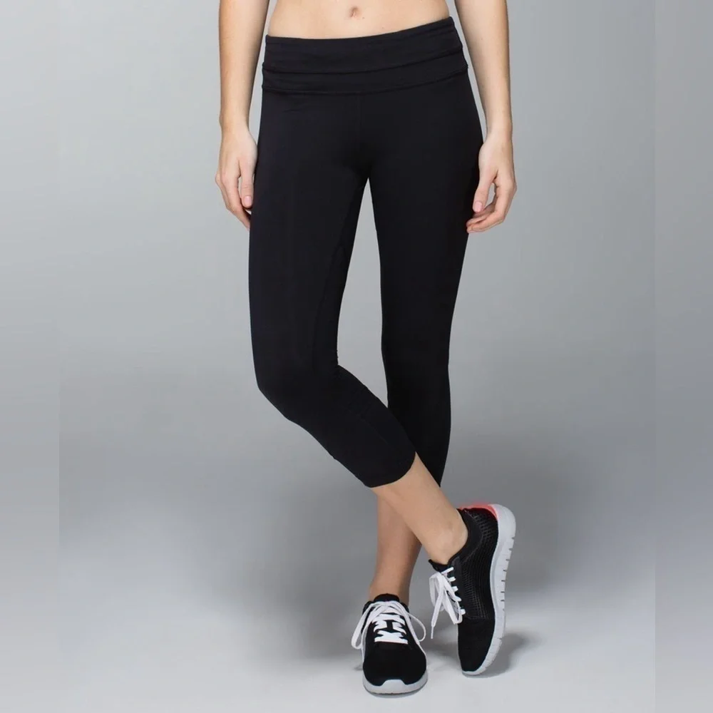 Lululemon Inspire Crop Leggings Size 6 Black Mesh Panel Running Yoga Pants